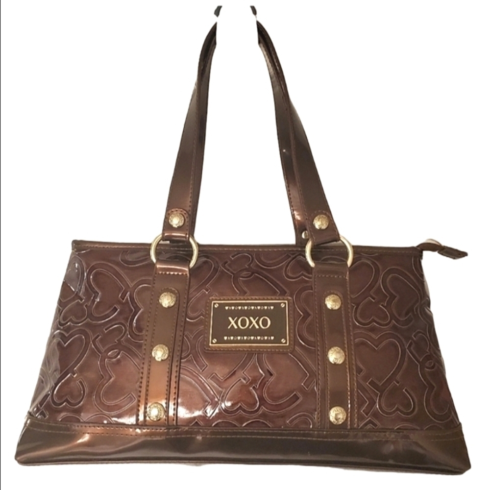 XOXO Y2K Heart Print Handbag Classic Brown Gold Vintage Dual Handle Shoulder Bag